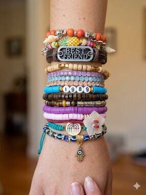 Lot of 15 Boho & Preppy Friendship Bracelets Mixed Charms Jewelry
